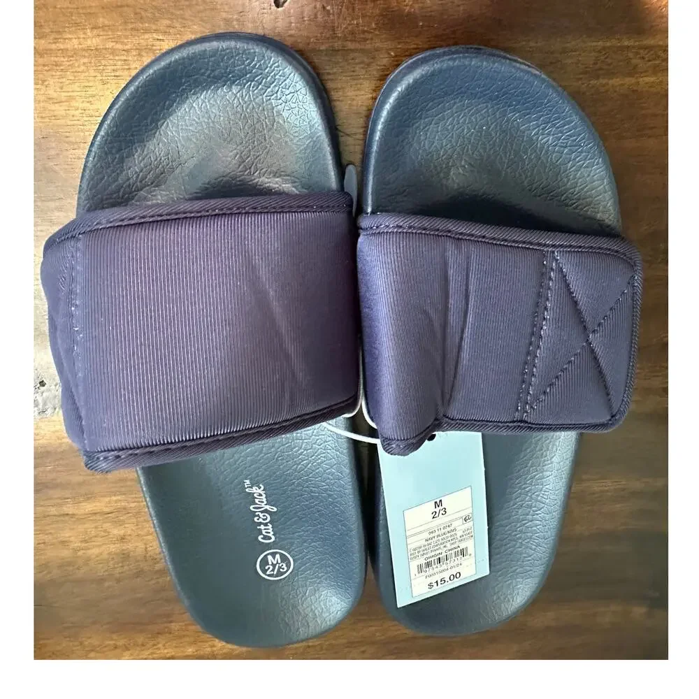 Cat & Jack Slides Navy Green Size 2/3 Comfort‎ Slip-On Pool Sandals
